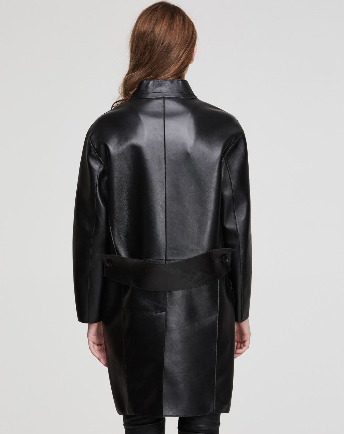 女黑色欧版时尚立领中长款绵羊皮风衣