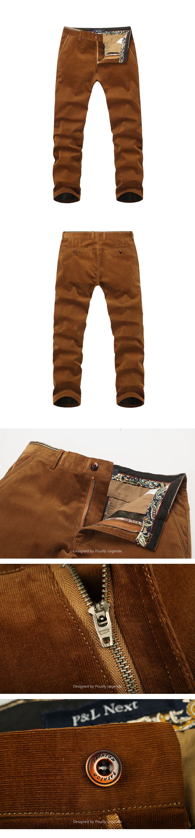 桦茶色微弹灯芯绒加厚休闲裤