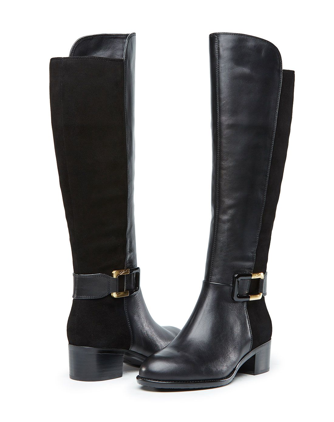 新款牛皮拼皮时尚中跟高靴