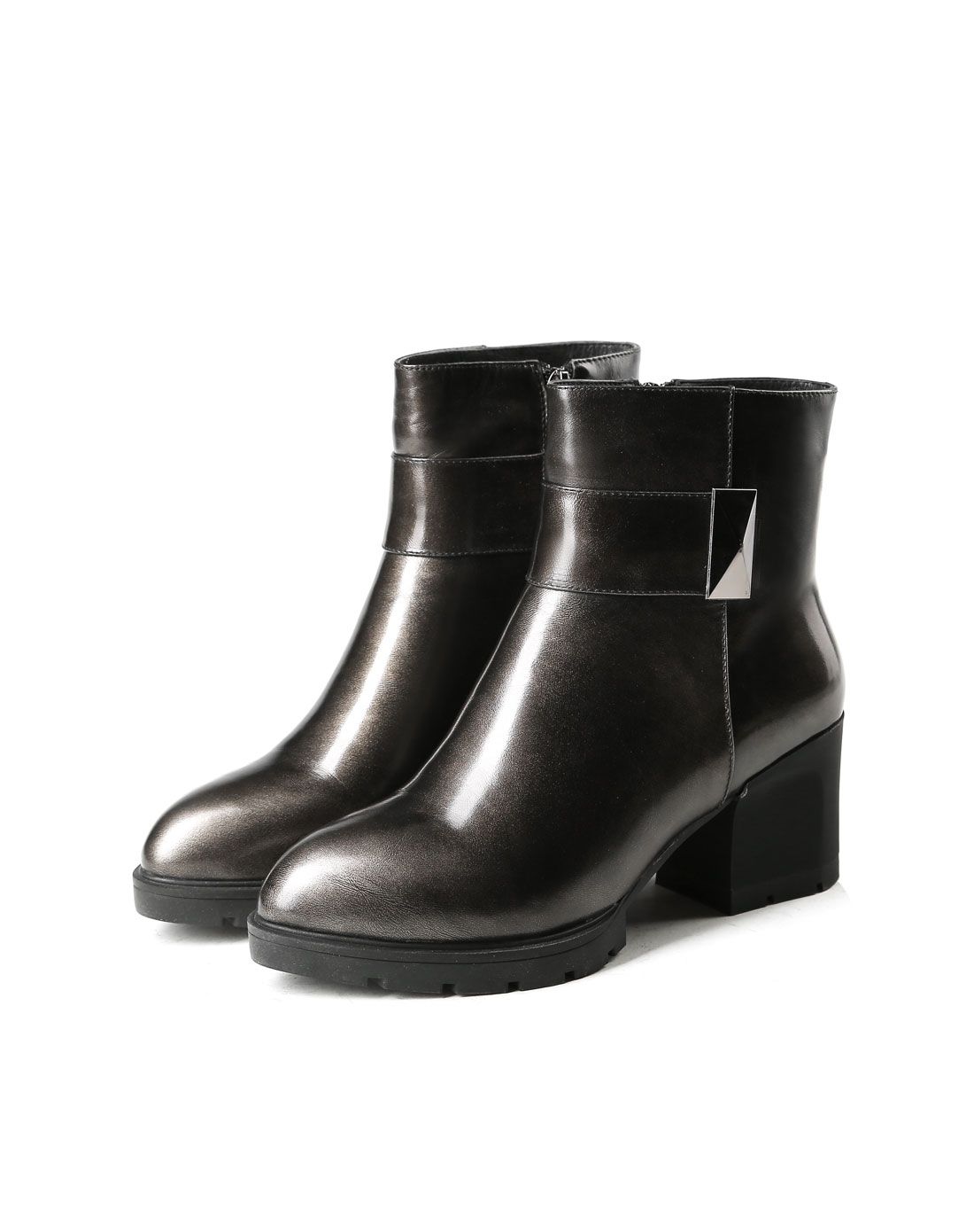 法国fashion tv collection女士鞋包专场枪色复古牛皮绒里短靴ftve30