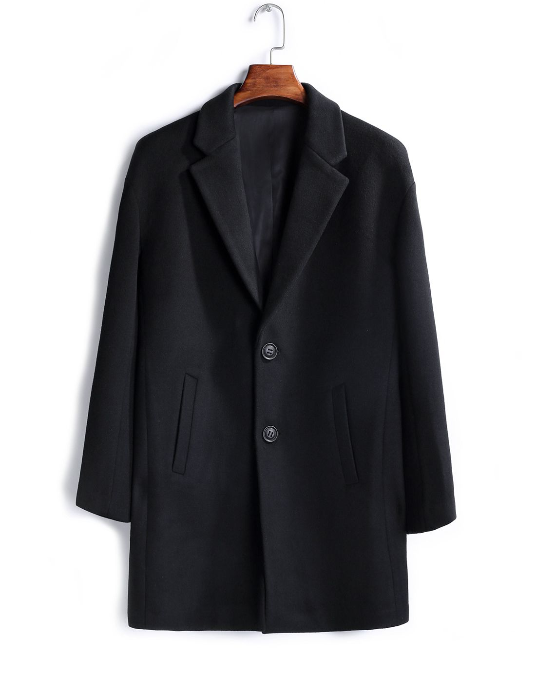 黑色时尚落肩简约羊毛呢大衣