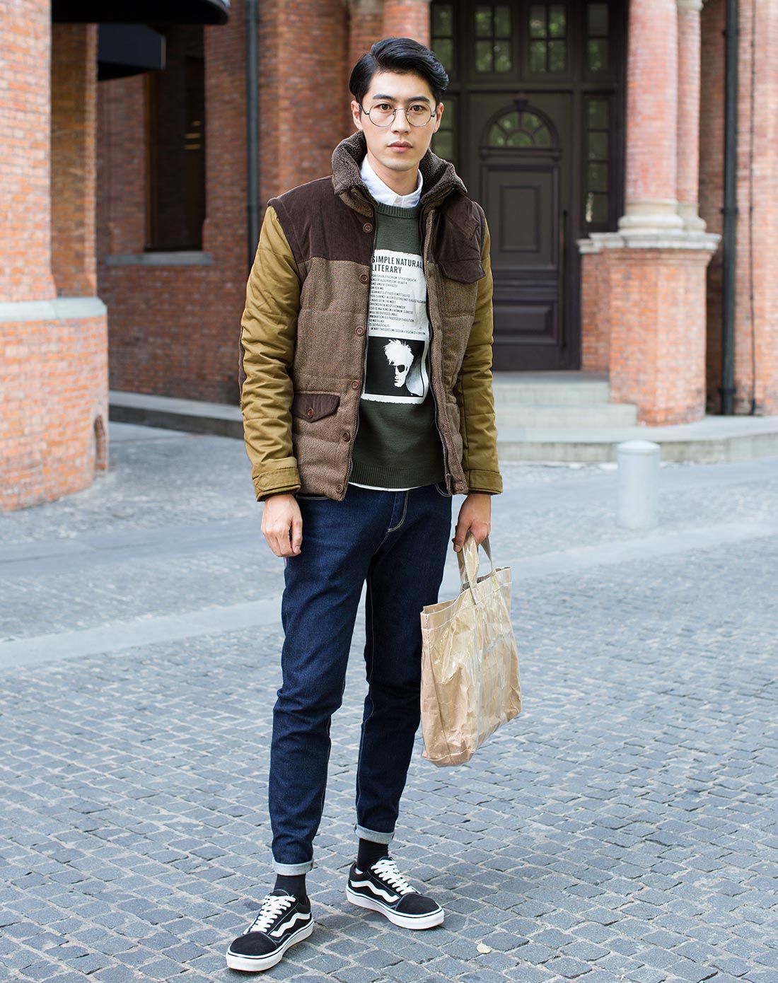 布衣传说茶咖色拼接立领棉衣MM267茶咖