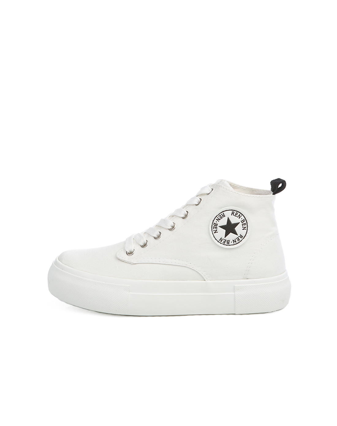 纯色星星 女款白色高帮鞋 舒适厚底