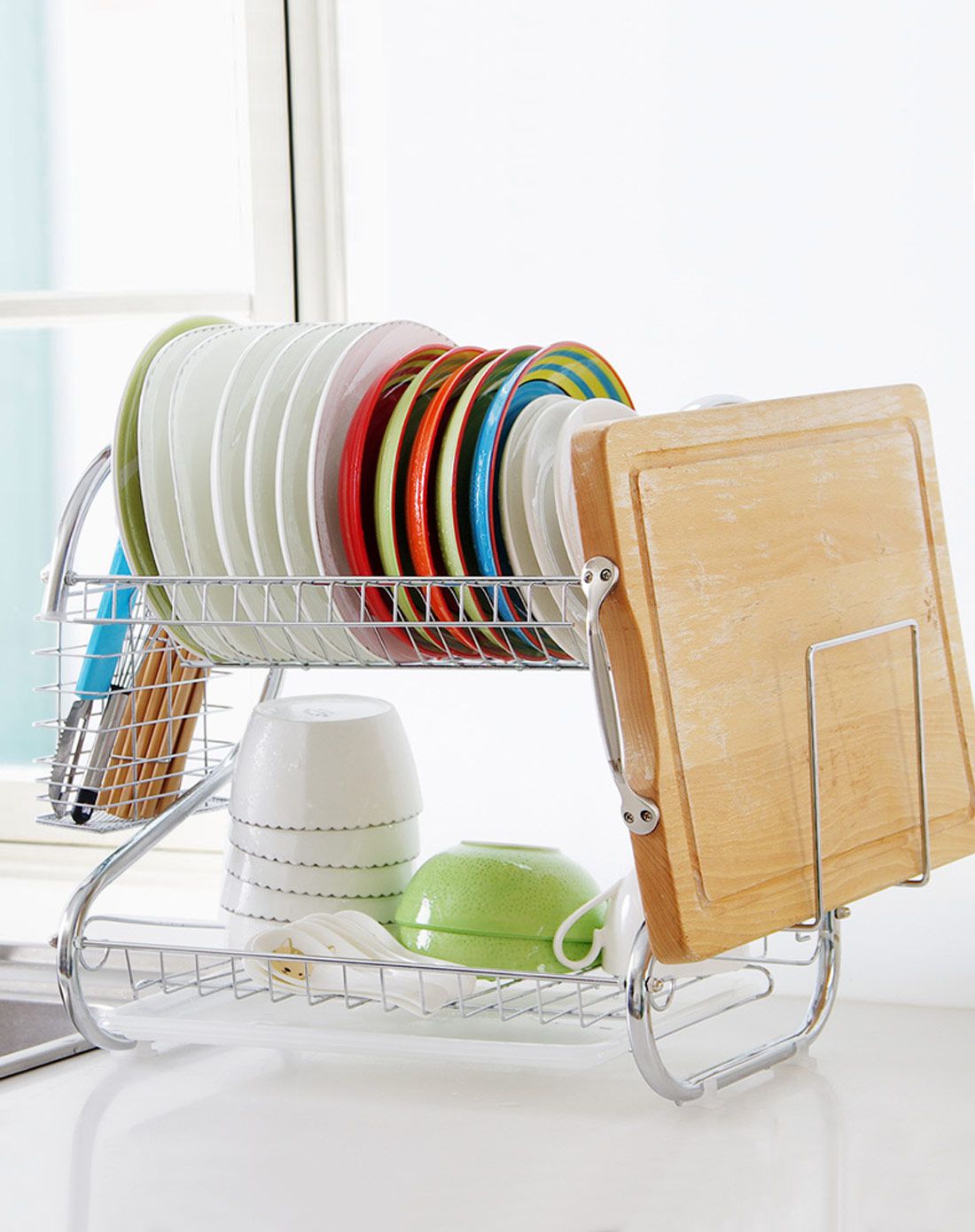 厨房金属双层碗筷沥水收纳架