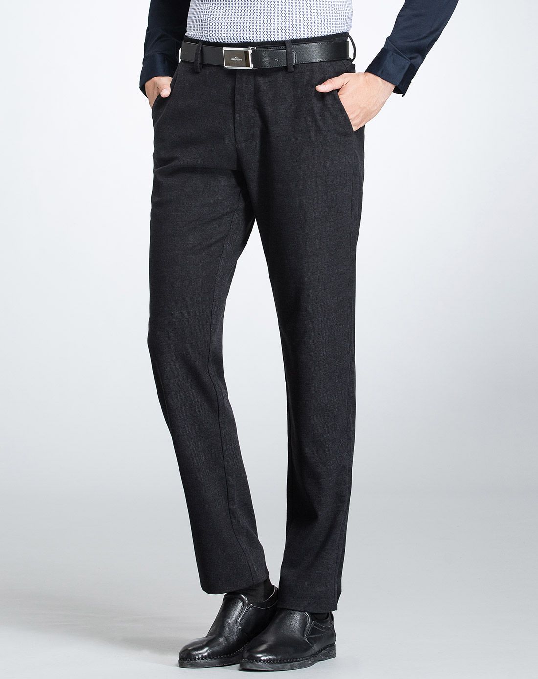 炭灰色直筒修身休闲长裤