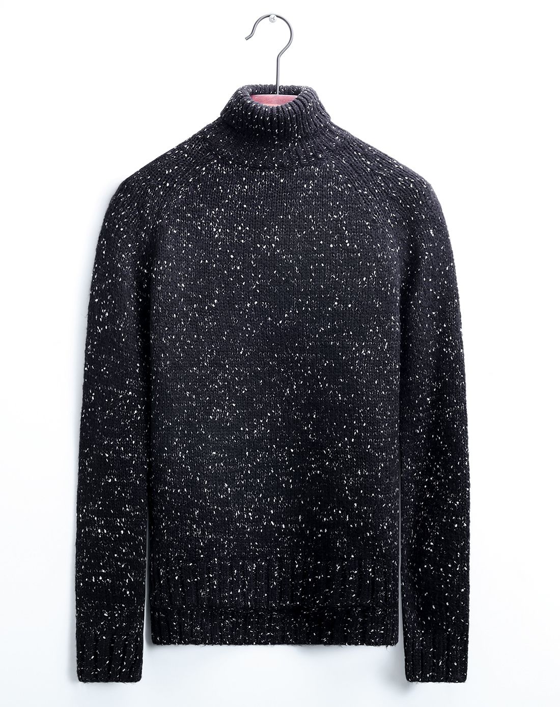 黑色高领芝麻点提花长袖针织衫