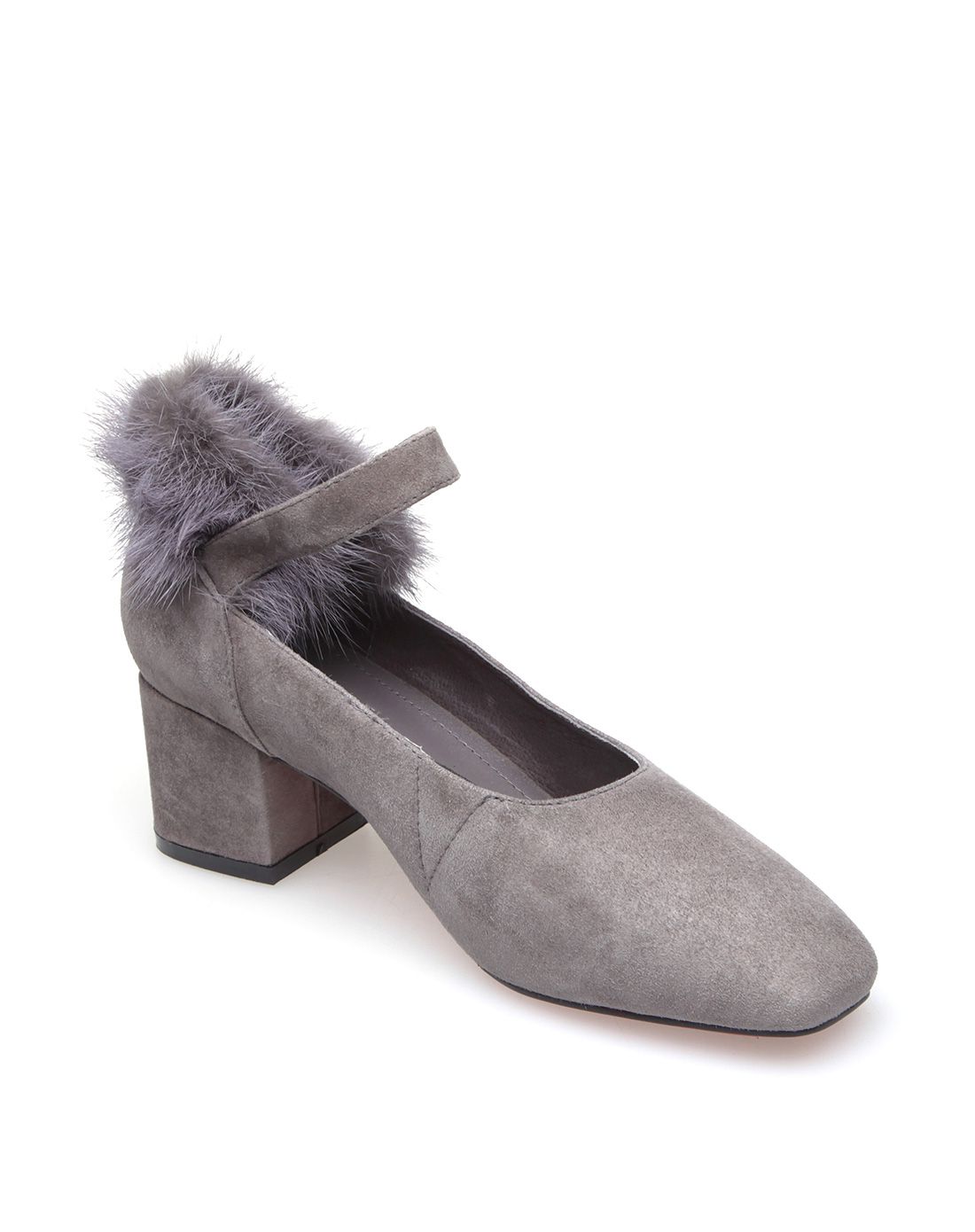 包专场16年新款灰色皮带扣羊猻皮拼貂毛单鞋ftve30lx16q260019_唯品会