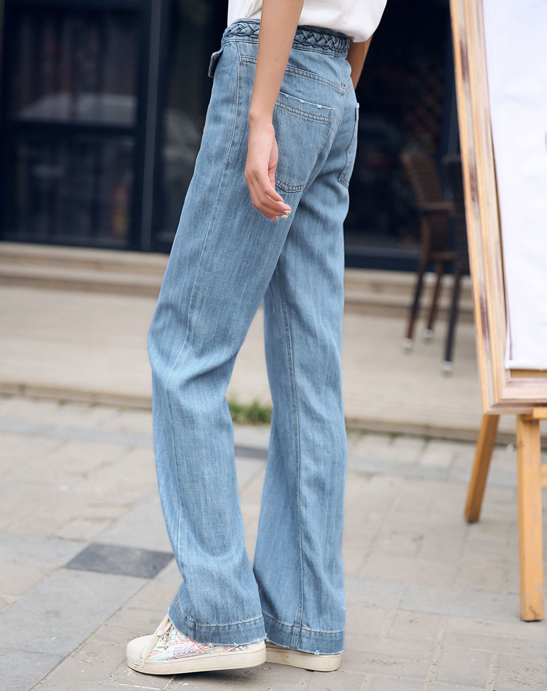 裂帛 牛仔蓝牛仔宽松大脚裤