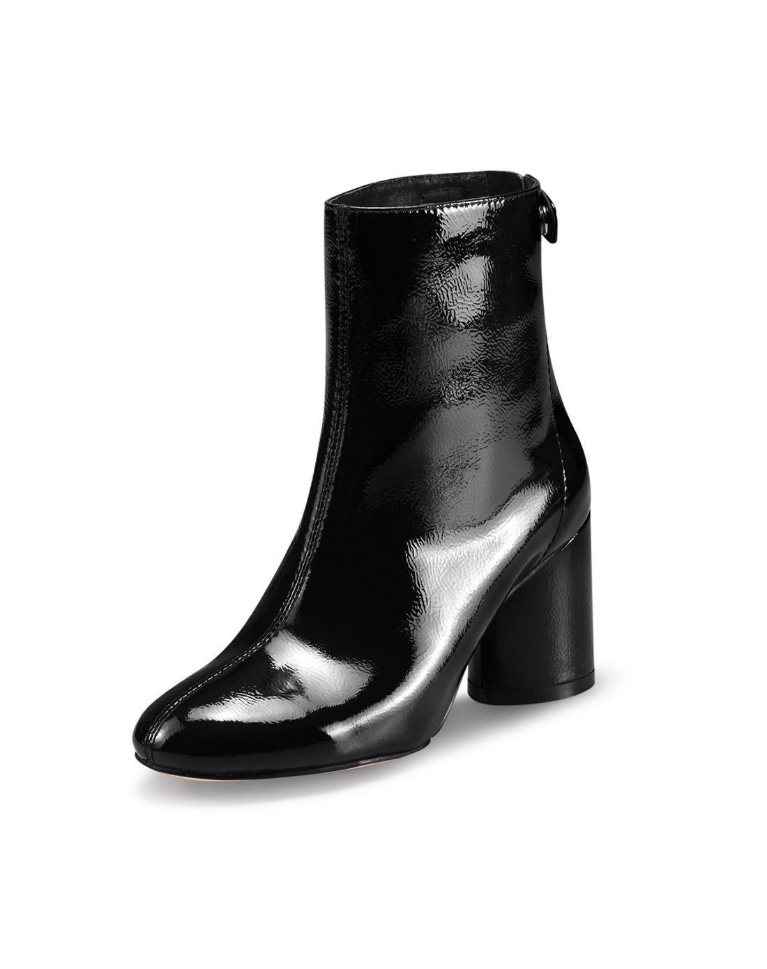 2016冬季灰色牛皮欧美粗跟后拉链短靴