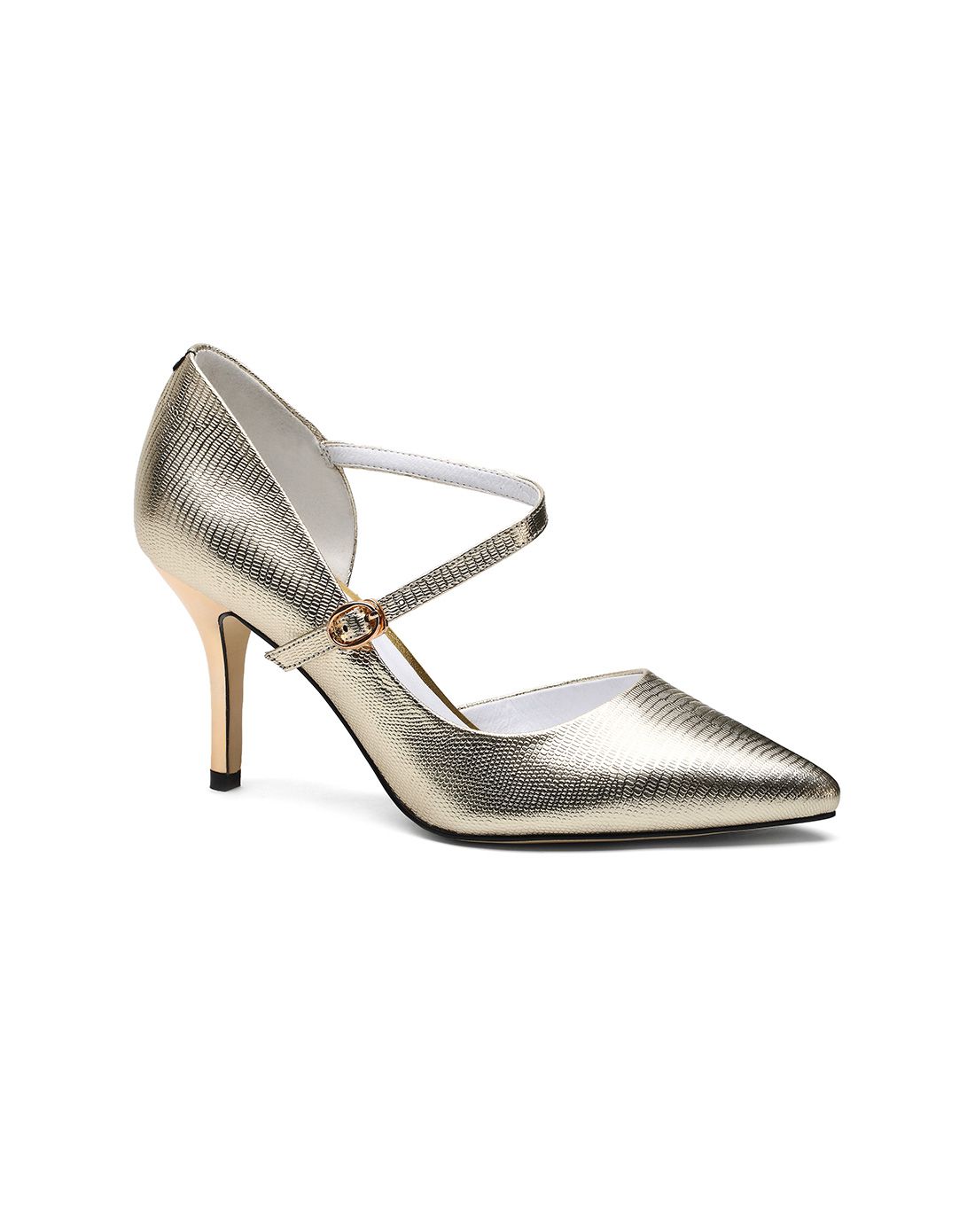 2017新款春秋金色高跟单鞋金色