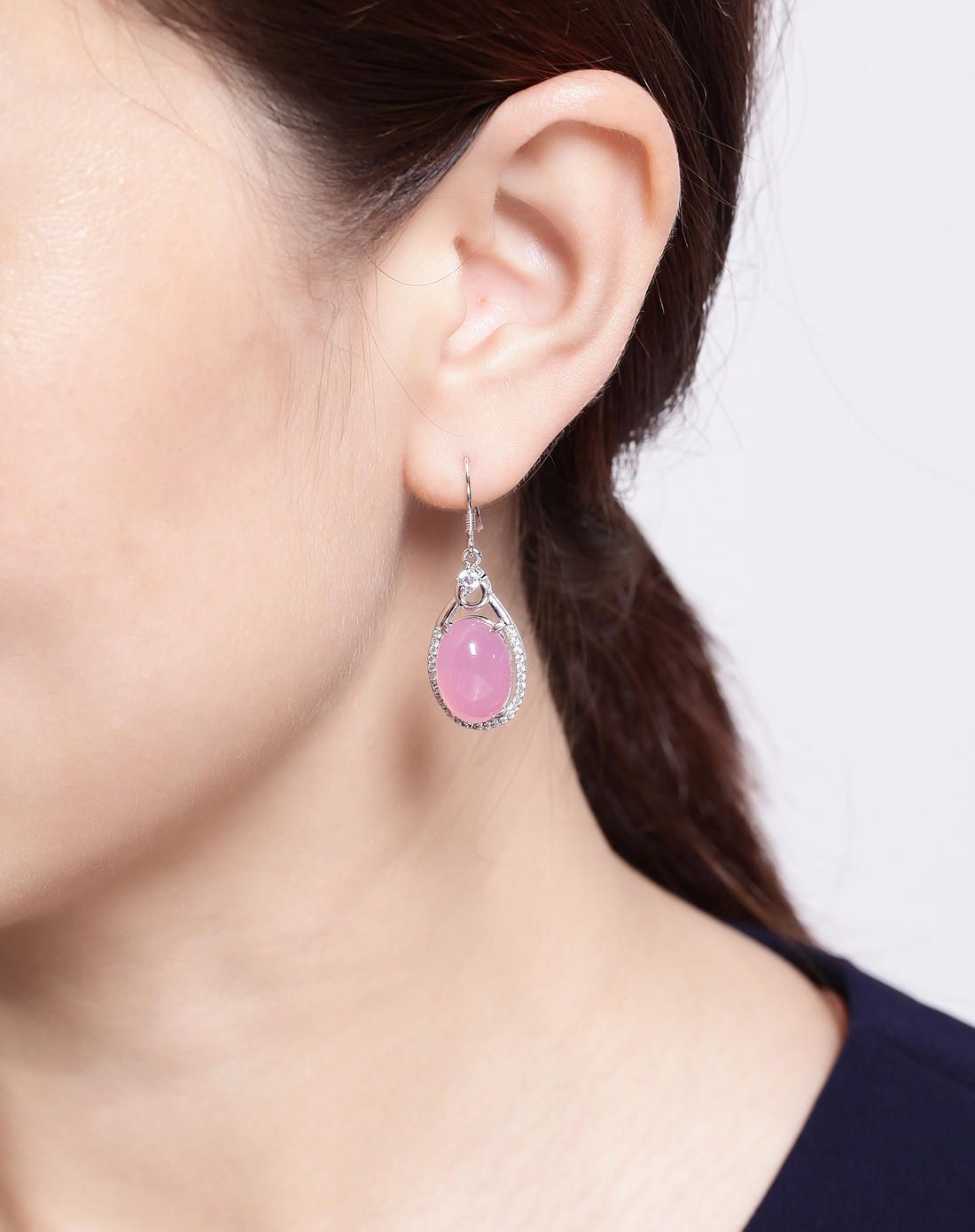 orgnitu 新款s925银镶嵌粉玉髓水滴耳环附证书