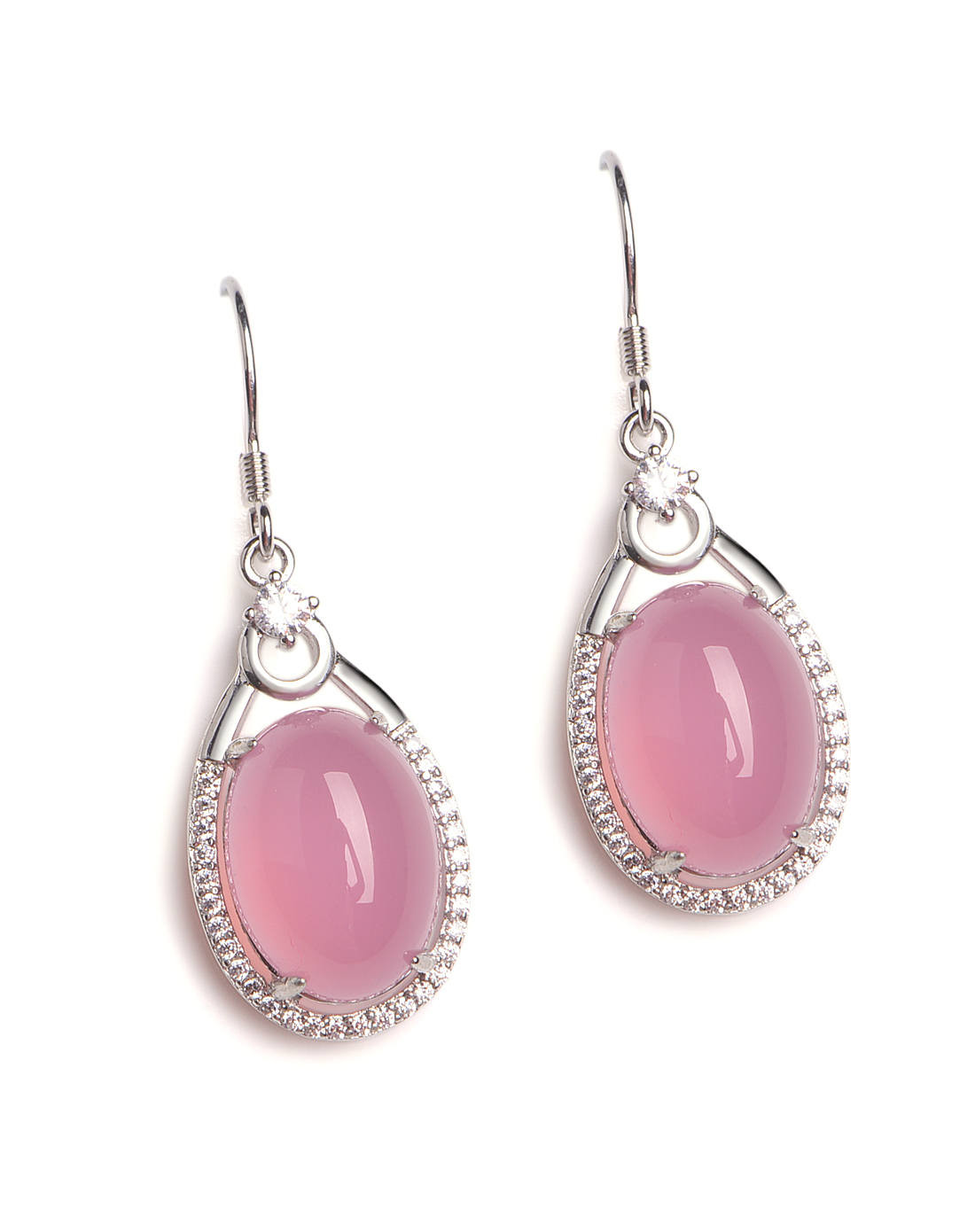 orgnitu 新款s925银镶嵌粉玉髓水滴耳环附证书