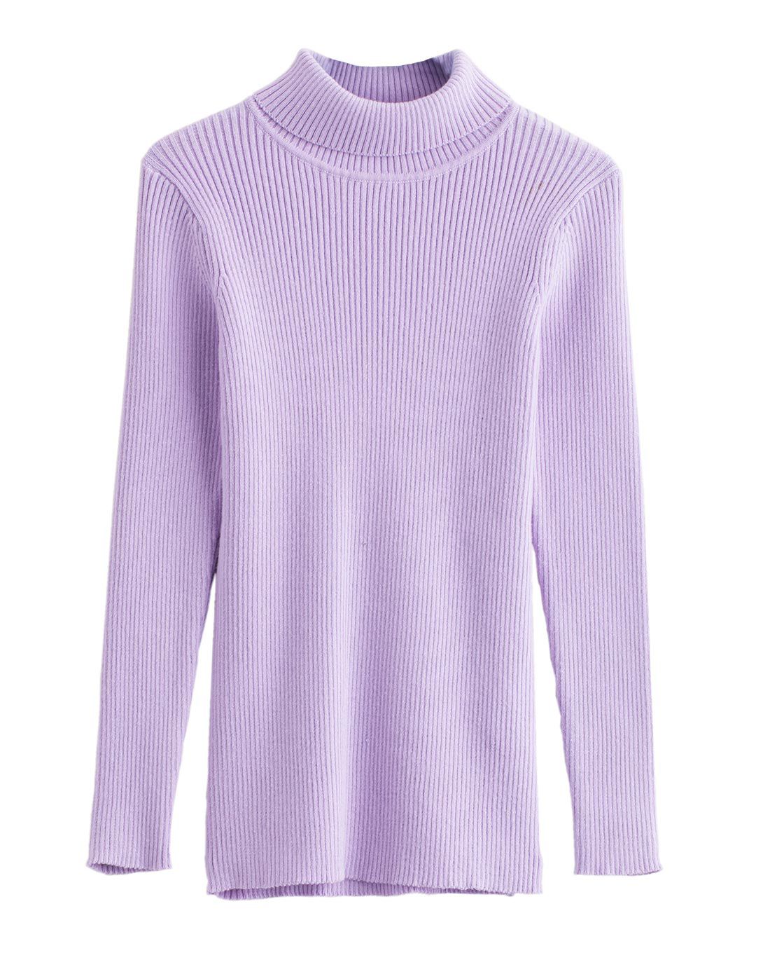 女童浅紫色长袖高领保暖毛衣