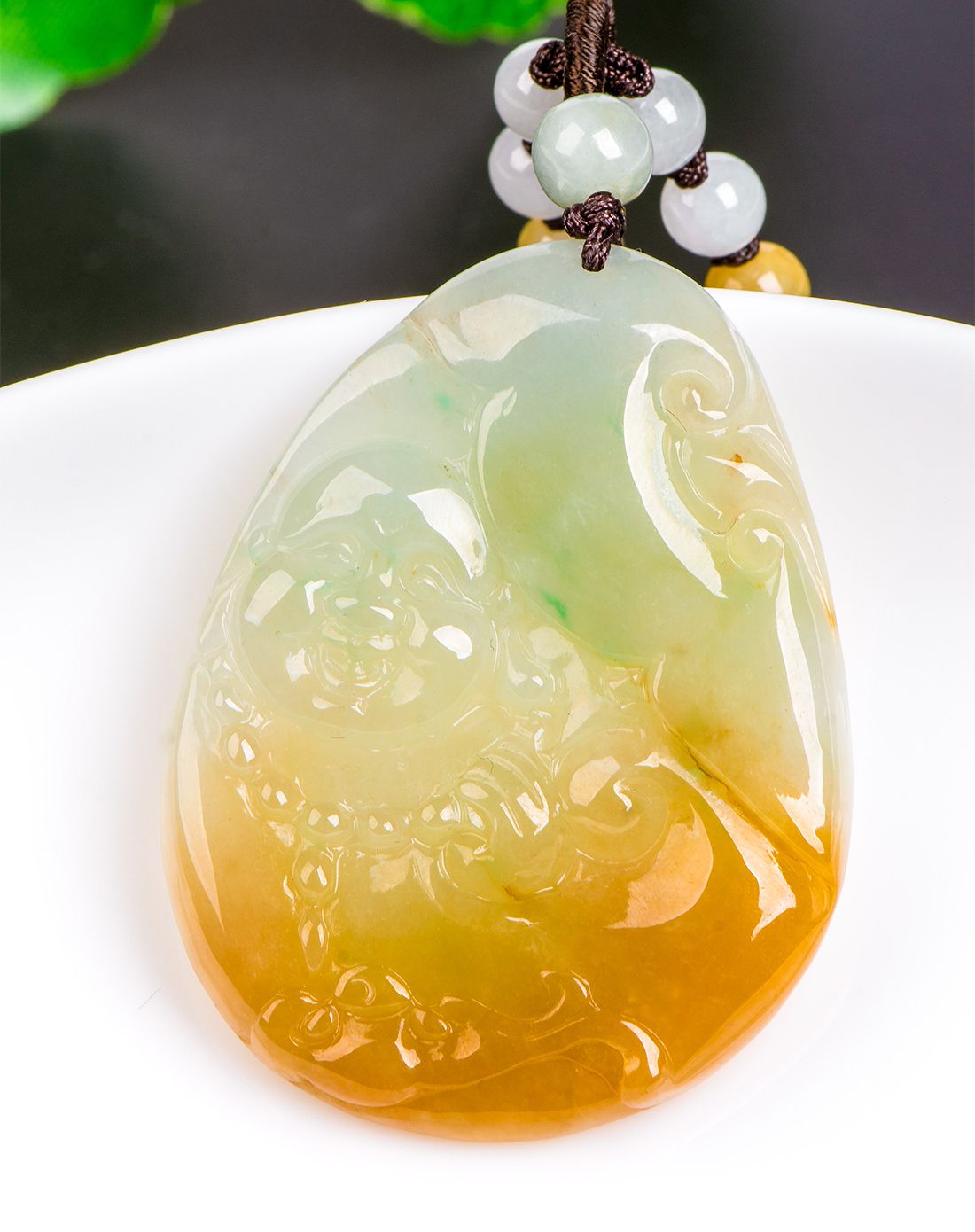 紫气东来 老坑红皮三彩弥勒佛翡翠挂件