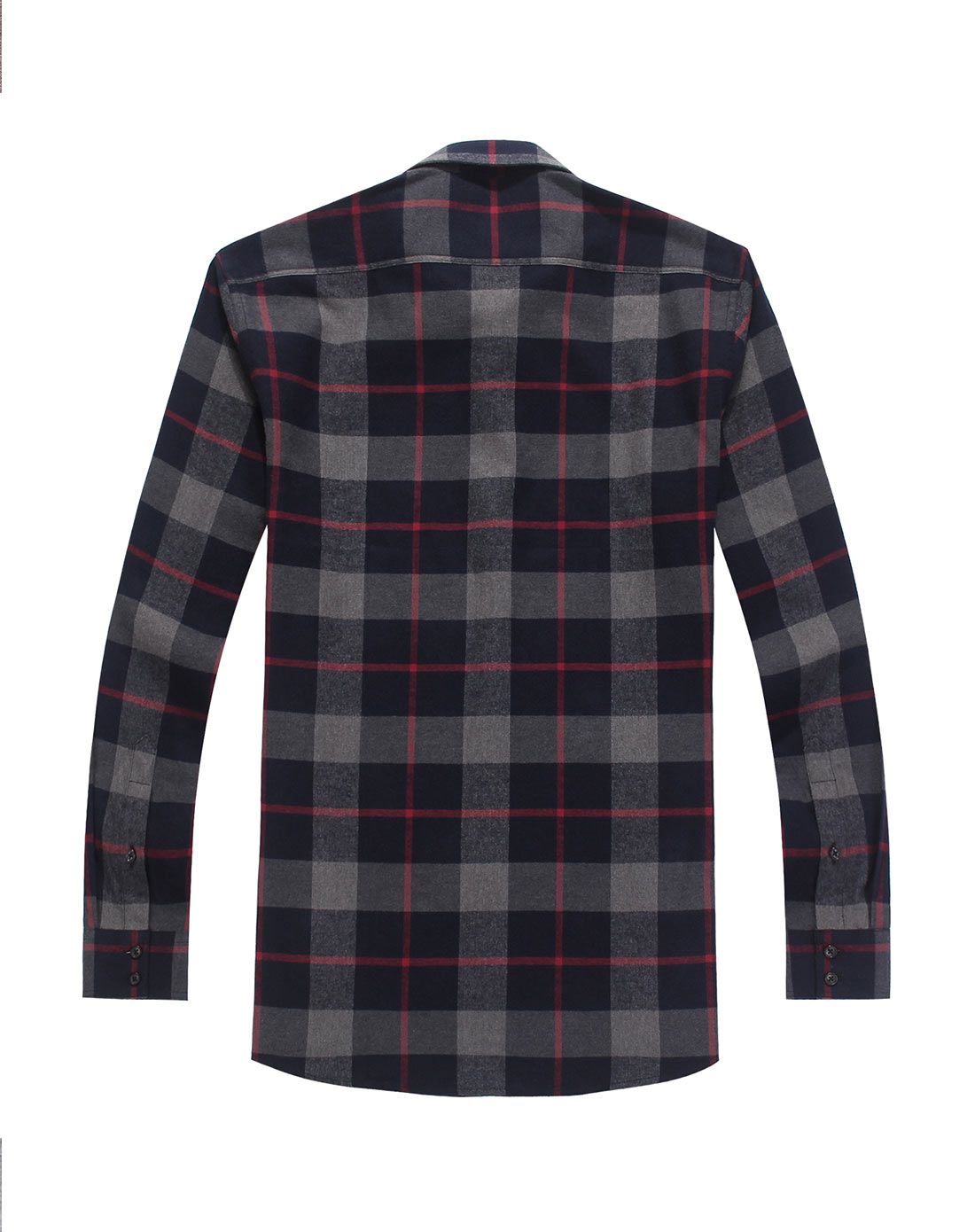 酒红色/多色格子时尚修身磨毛格子休闲衬衣