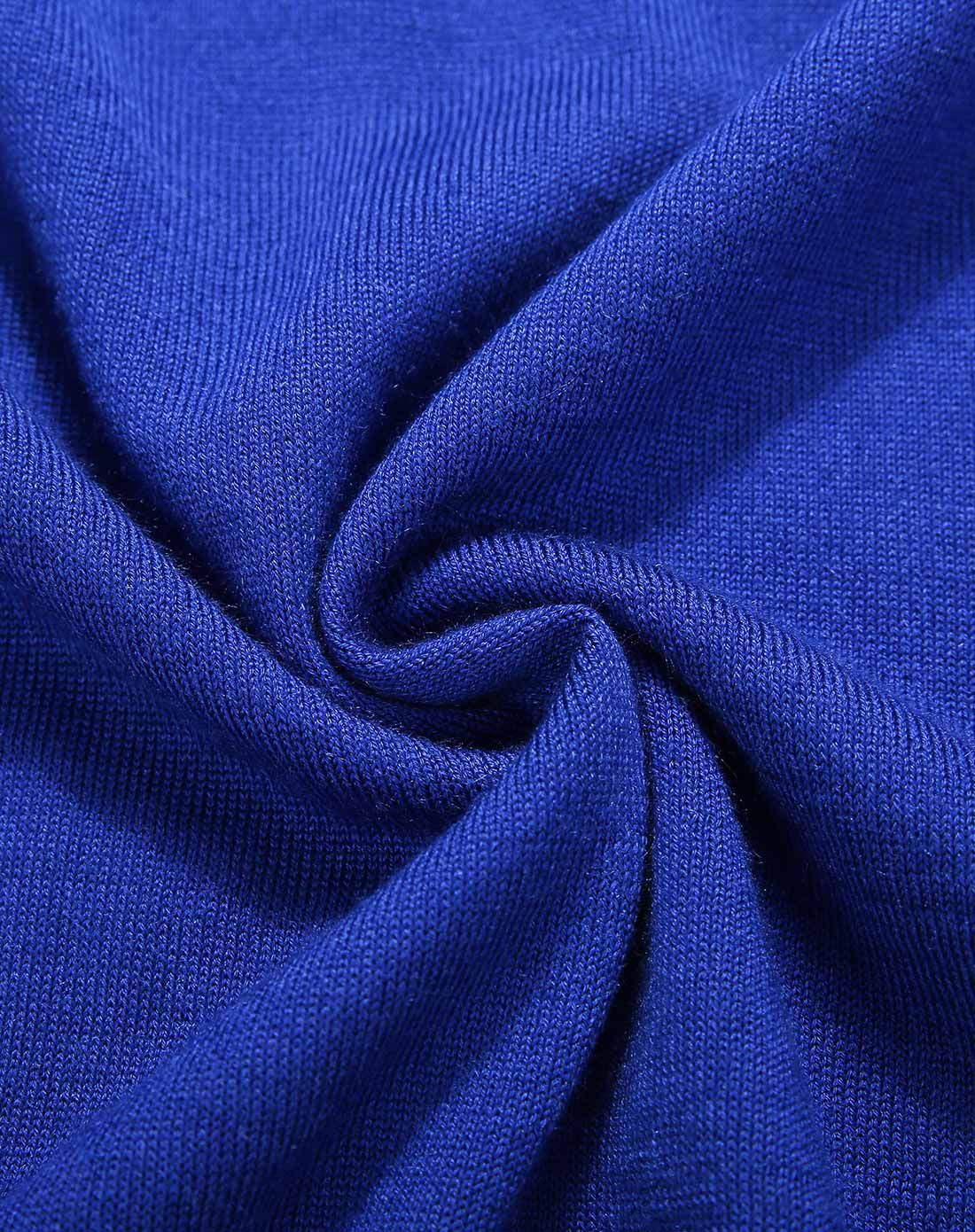 宝蓝色圆领纯色休闲长袖套头针织衫