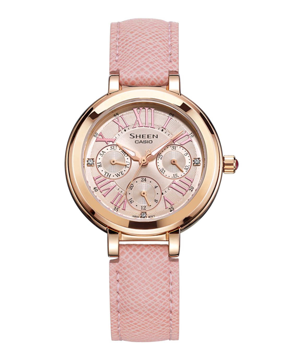 卡西欧 sheen系列三眼时尚防水石英女表