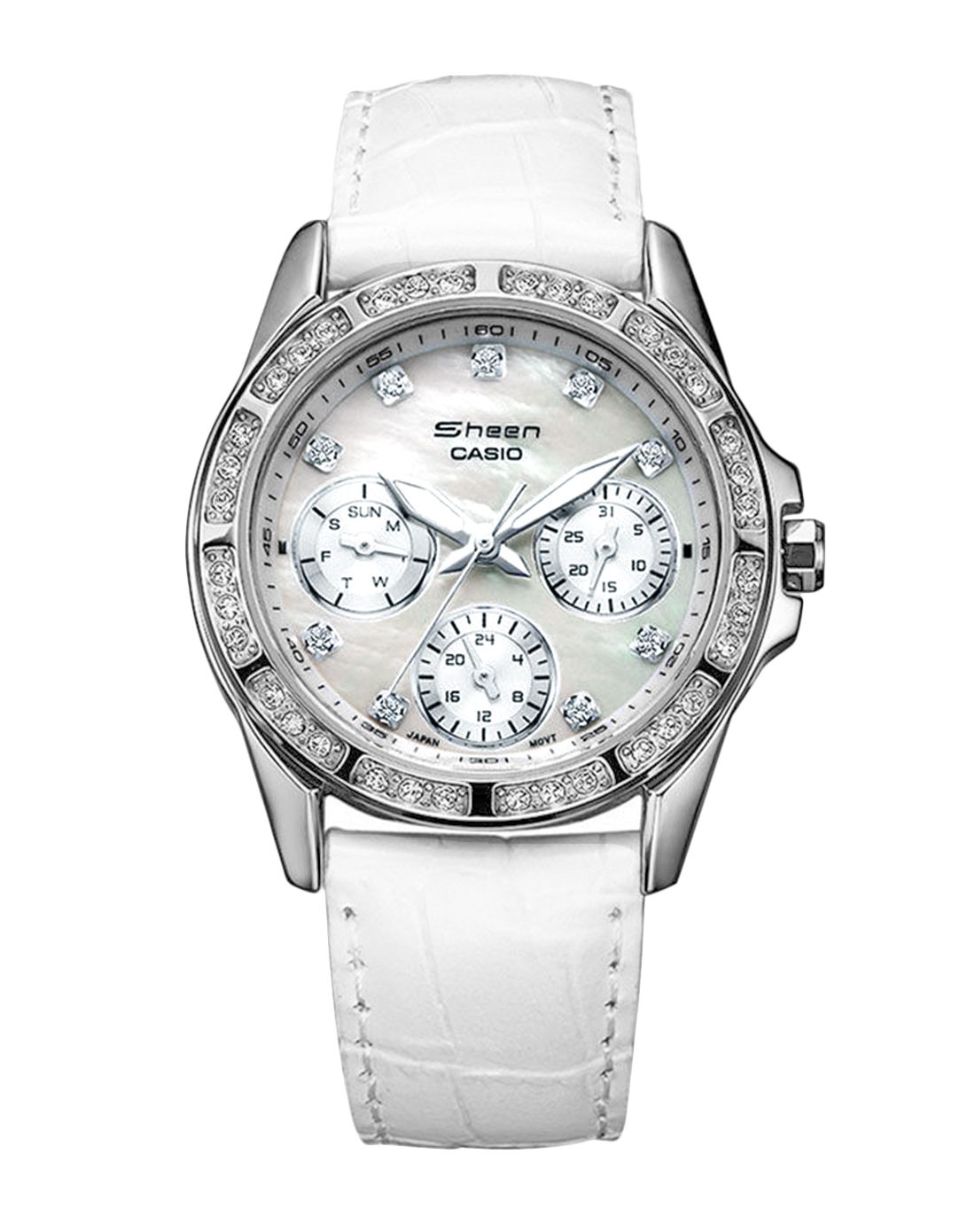 卡西欧sheen系列时尚镶钻三眼石英女表