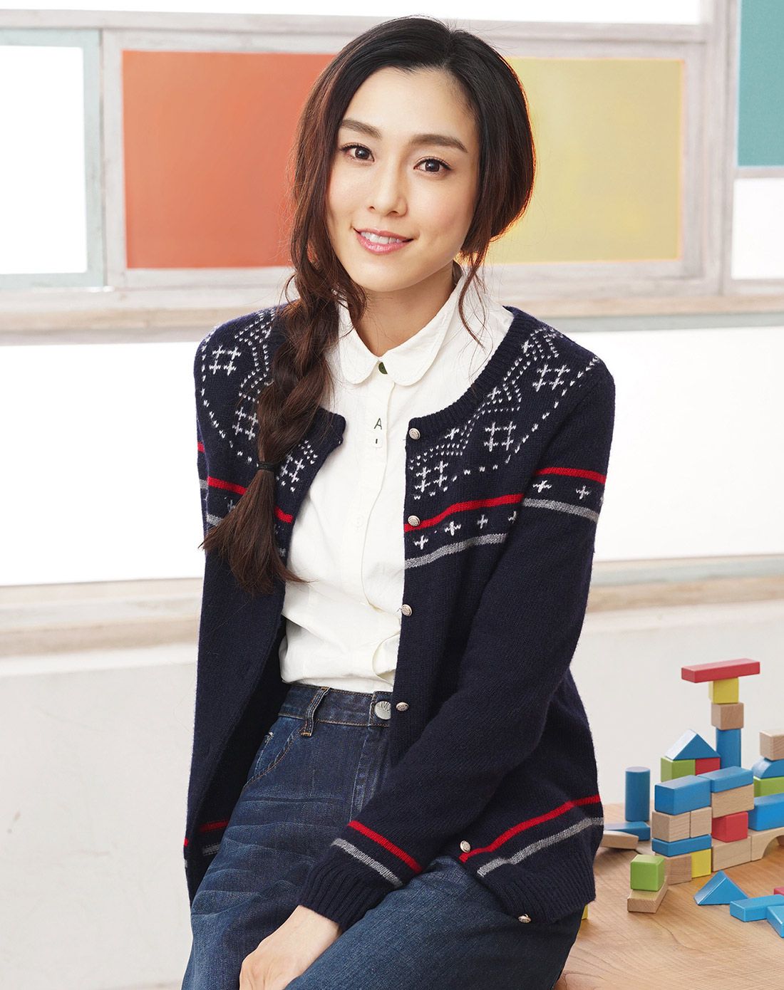 茵曼inman女装小长假特惠专场【范玮琪同款】深宝蓝文艺提花开衫女式