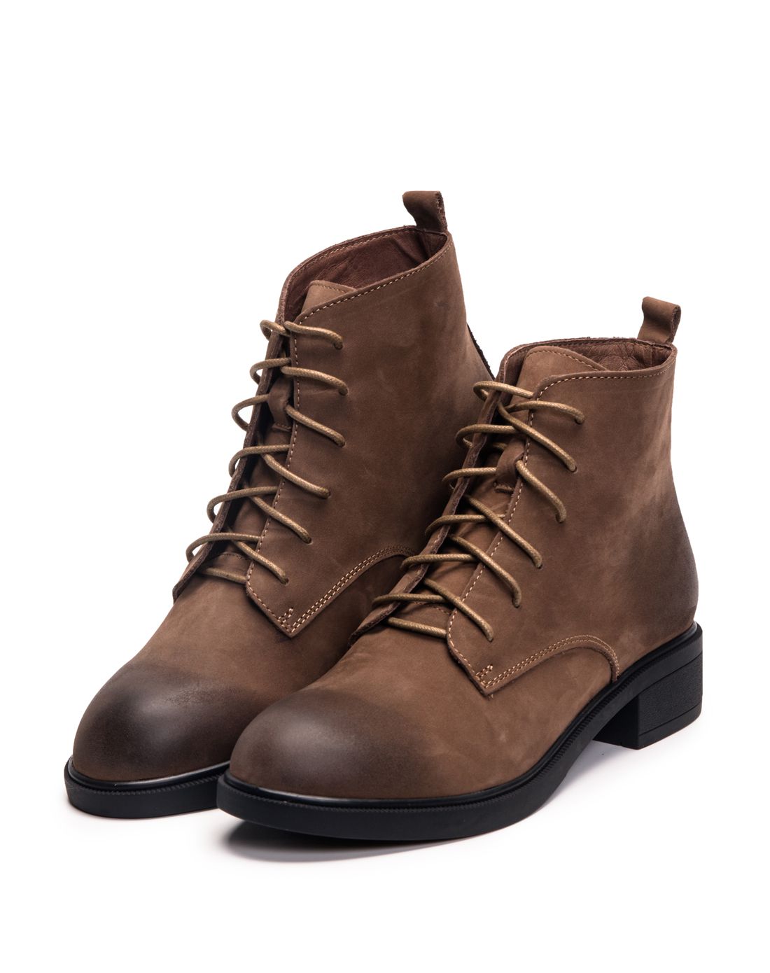 卡其色牛皮磨砂舒适百搭女士短靴