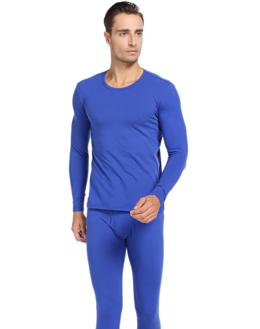 男士棉莱卡圆领内衣套装宝蓝色