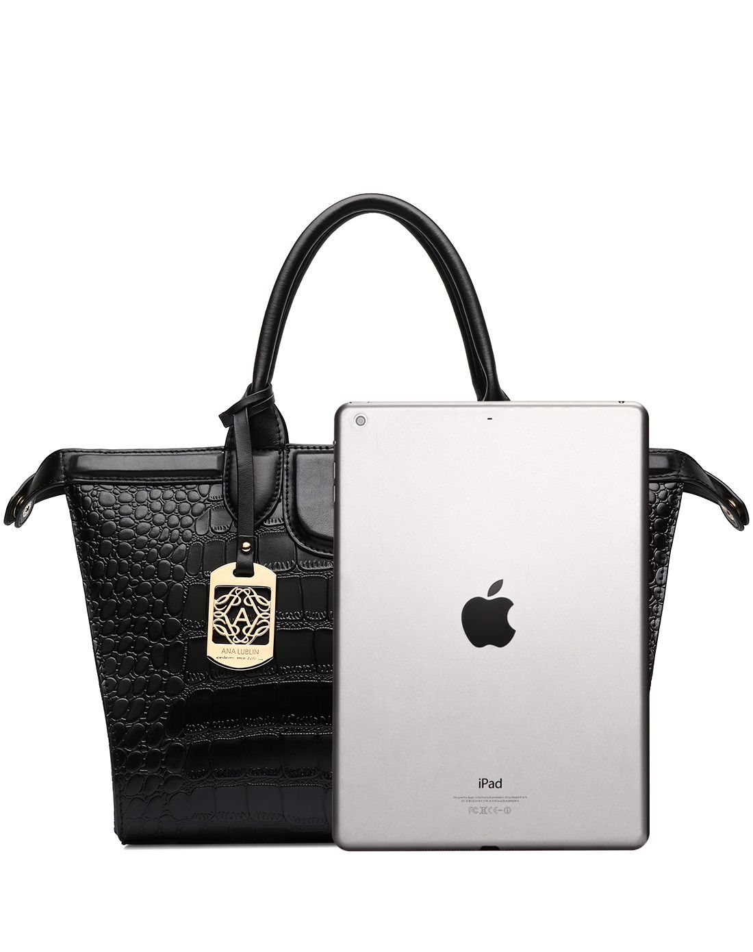 女士黑色石头纹时尚手提包