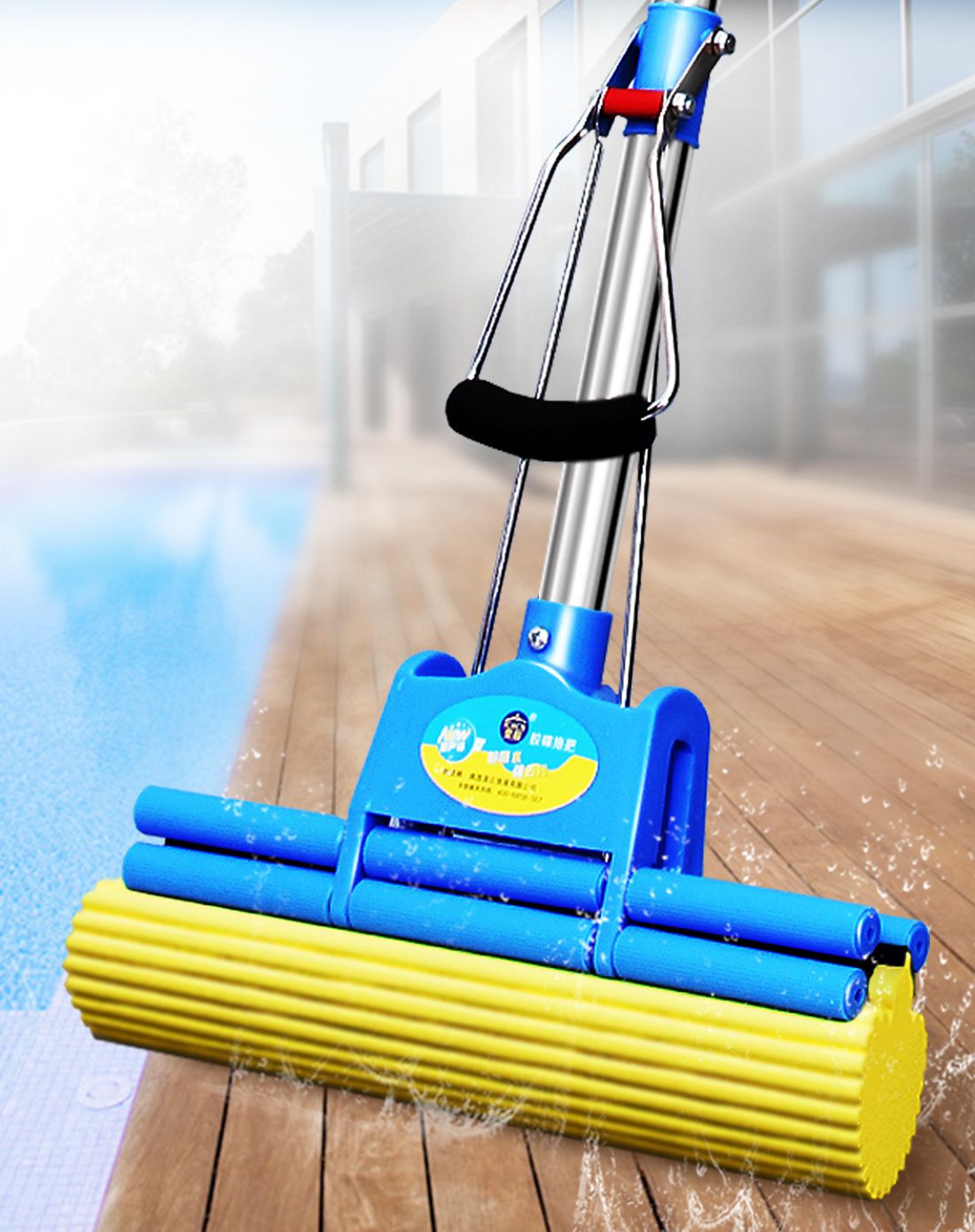 周年庆加粗杆胶共2胶棉头 双排滚轮拖把