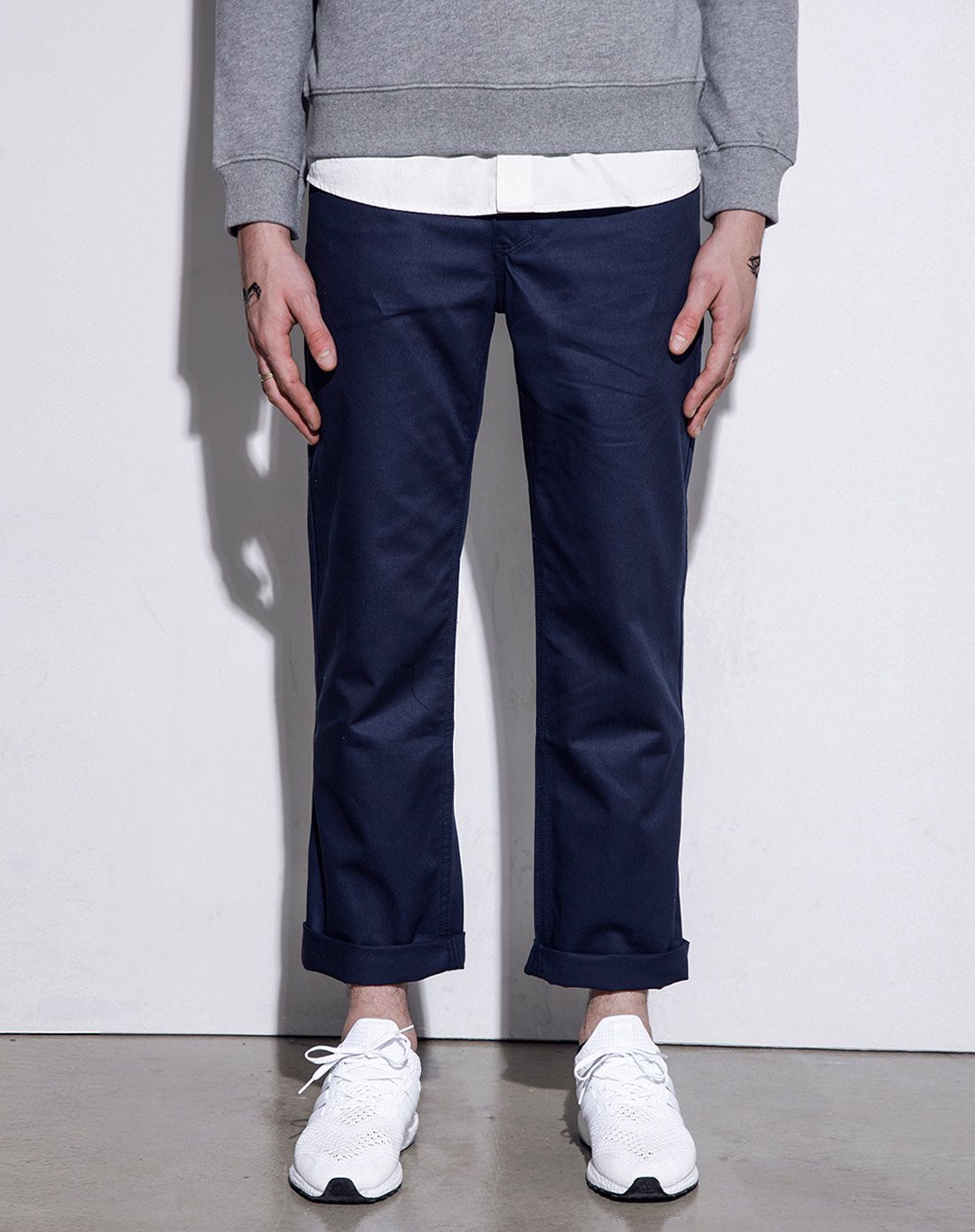 藏青色纯棉休闲裤直筒宽松男士长裤