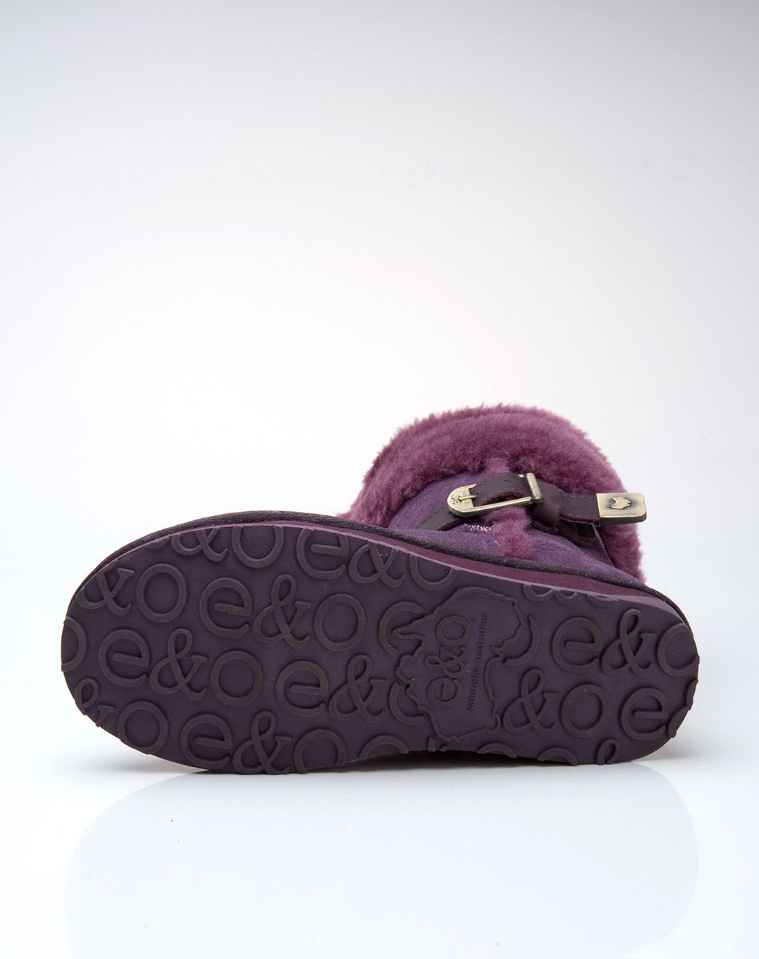 茄色金属扣翻毛领羊毛雪地靴