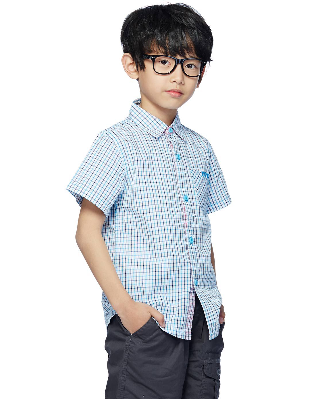 清爽休闲 男童款水兰色休闲衬衫