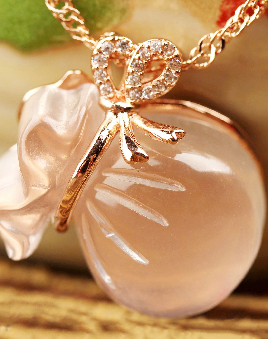 云图 天然冰种粉水晶钱袋子镀玫瑰金吊坠