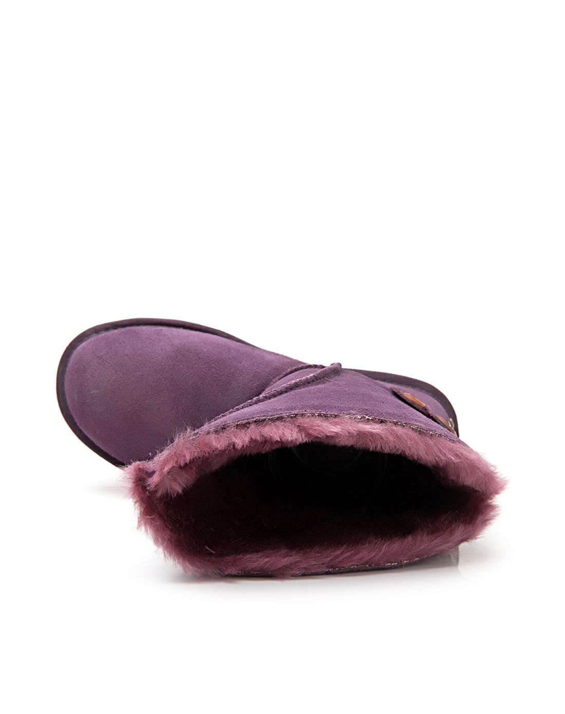 茄色装饰后带搭扣真皮女雪地靴