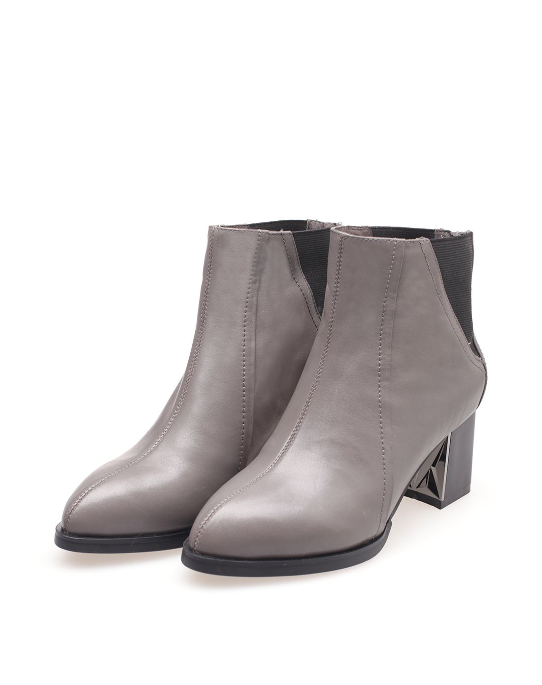 灰色时尚经典车缝线牛皮粗中跟短靴ftve30amj15-5333928019_唯品会