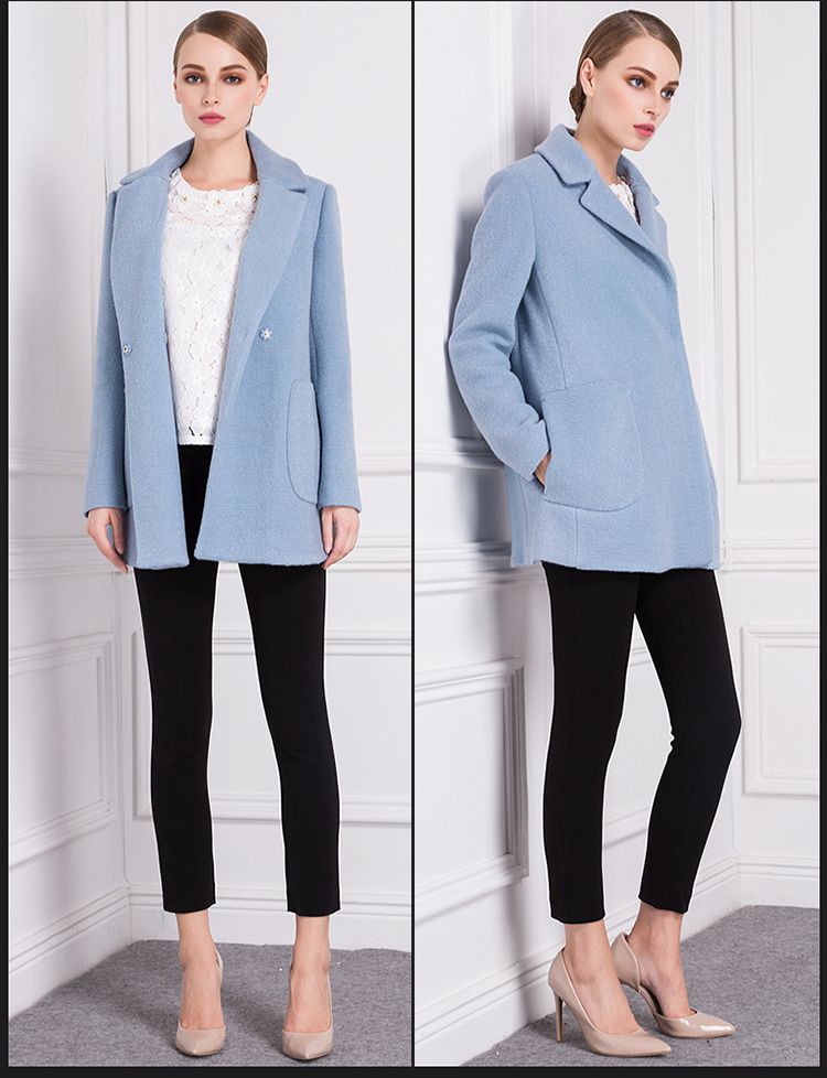 灰蓝色时尚肌理感纯色羊毛大衣