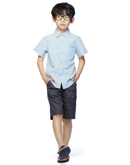 清爽休闲 男童款水兰色休闲衬衫