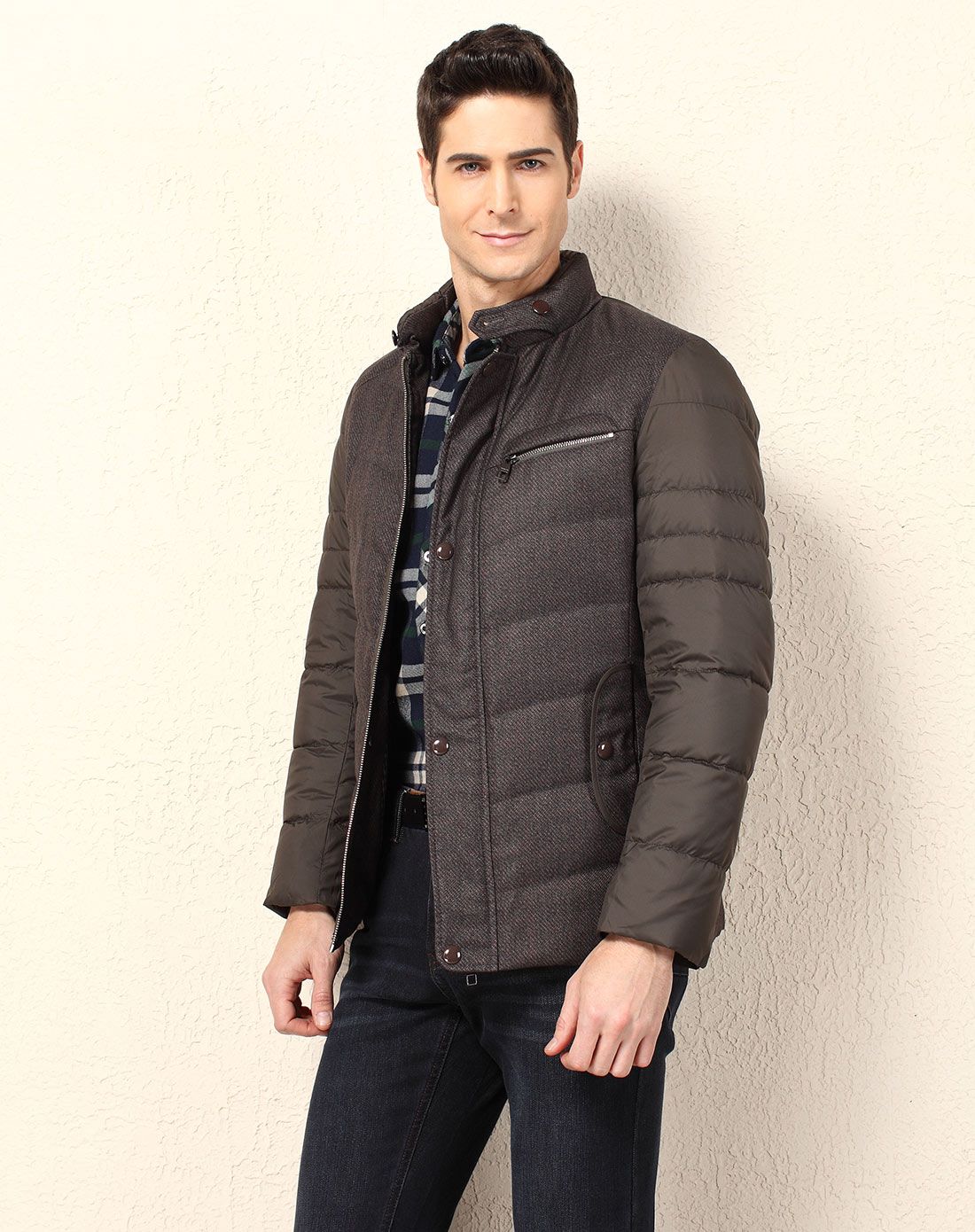 太子龙tedelon驼色立领拼接时尚休闲羽绒服t13dg009705_唯品会