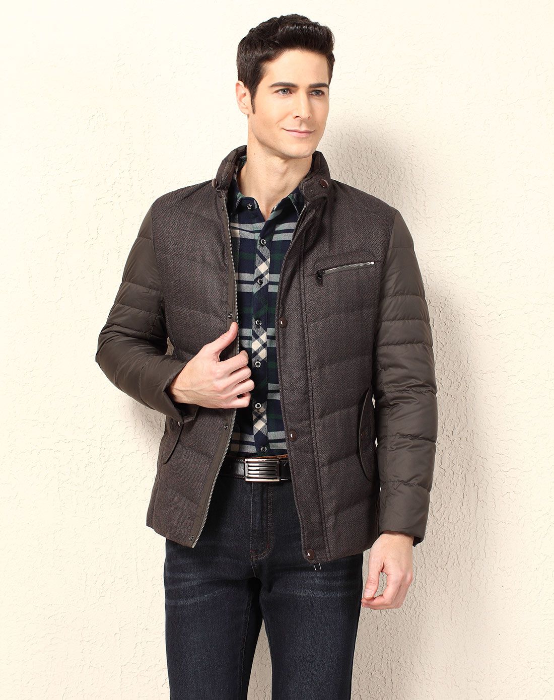 太子龙tedelon驼色立领拼接时尚休闲羽绒服t13dg009705_唯品会