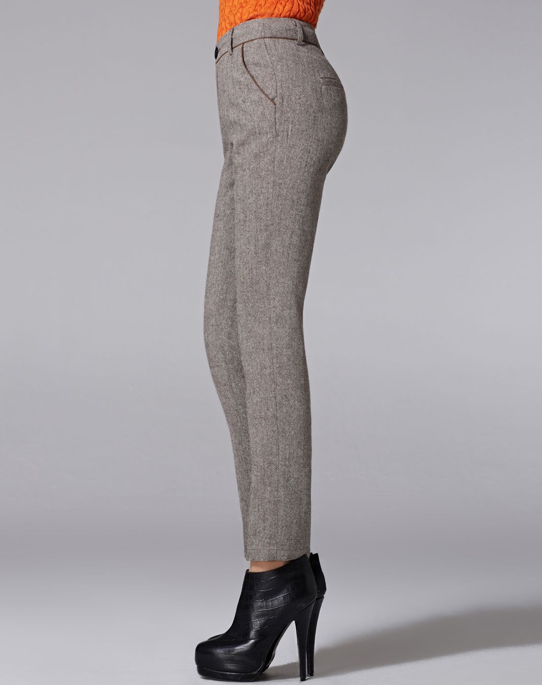 经典复古ol花纱质感拼皮边收脚长裤