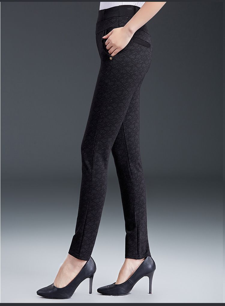 中老年妈妈装女装春秋小花弹力紧身裤