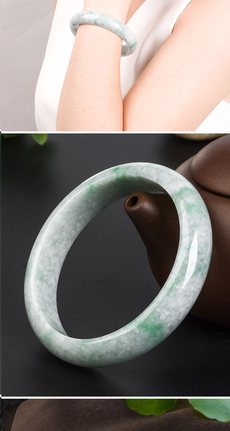 紫气东来 宽边冰糯种水润飘翡绿翡翠手镯