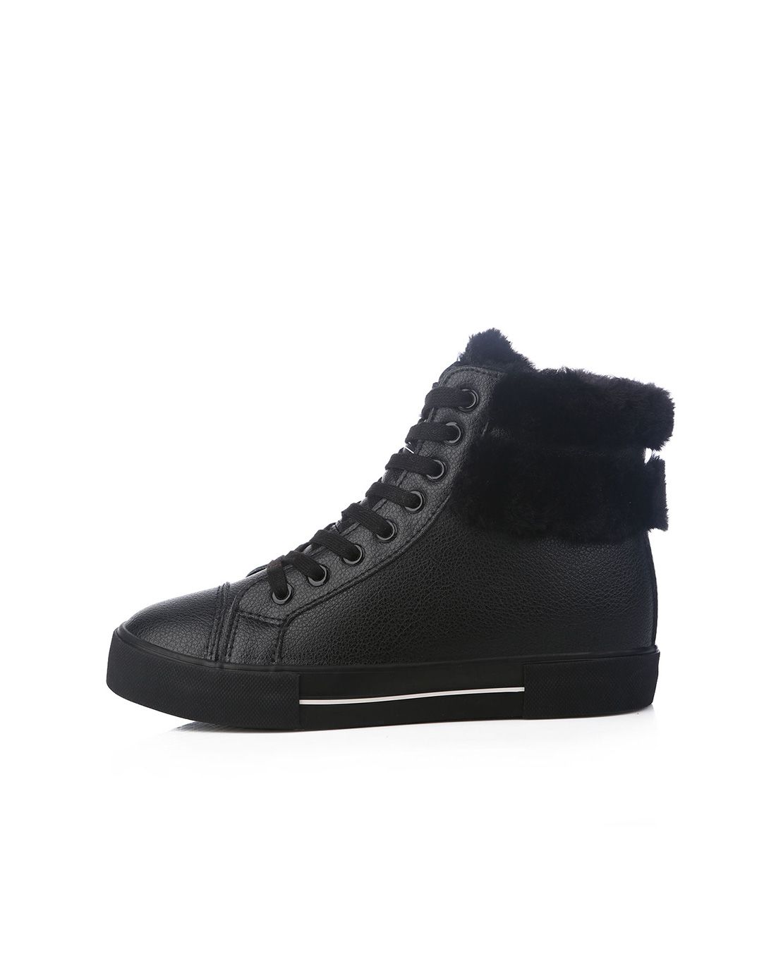 甜美加绒 女款黑色棉鞋 纯色系带