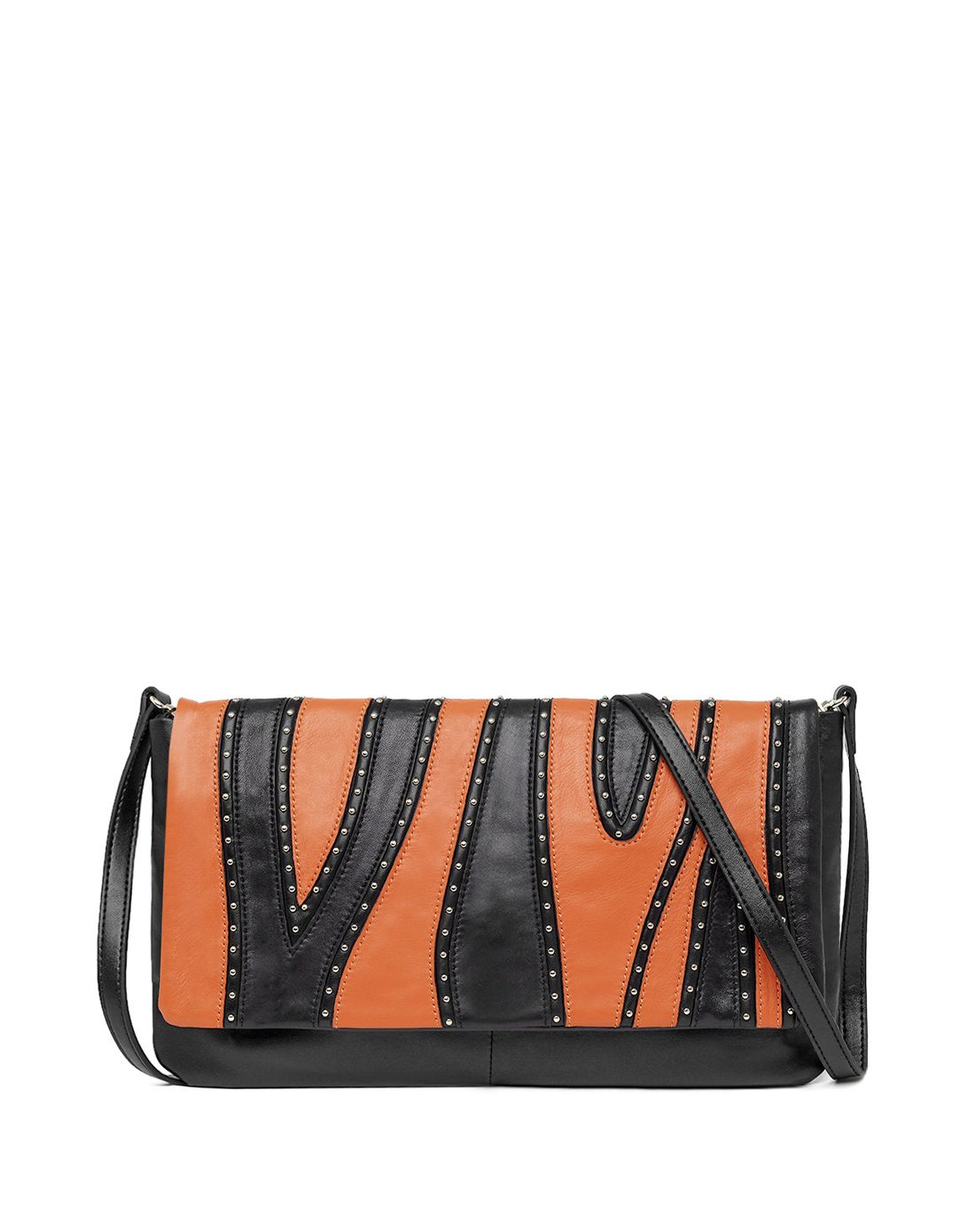 焕新潮搭-凯撒kaiser男女包混合专场 女款黑橙撞色羊皮时尚休闲斜挎包