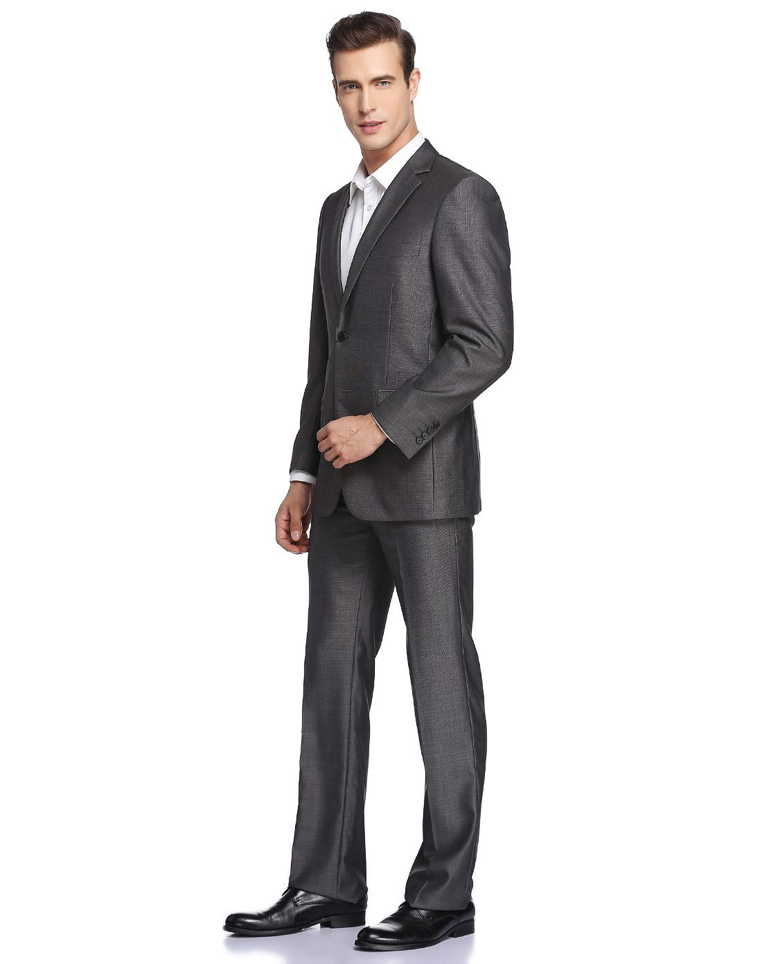 灰黑色蚕丝羊毛混纺商务正装西服