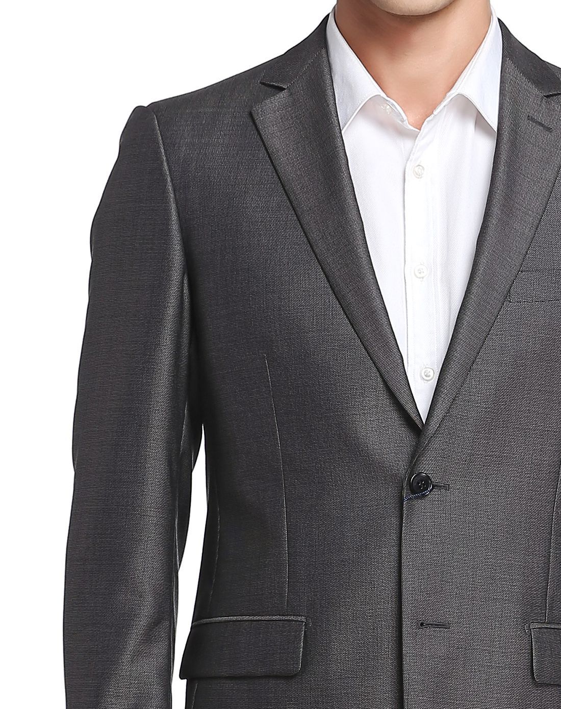 灰黑色蚕丝羊毛混纺商务正装西服