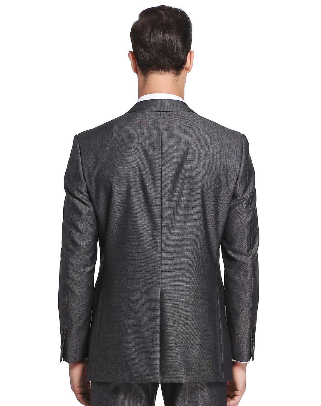 灰黑色蚕丝羊毛混纺商务正装西服