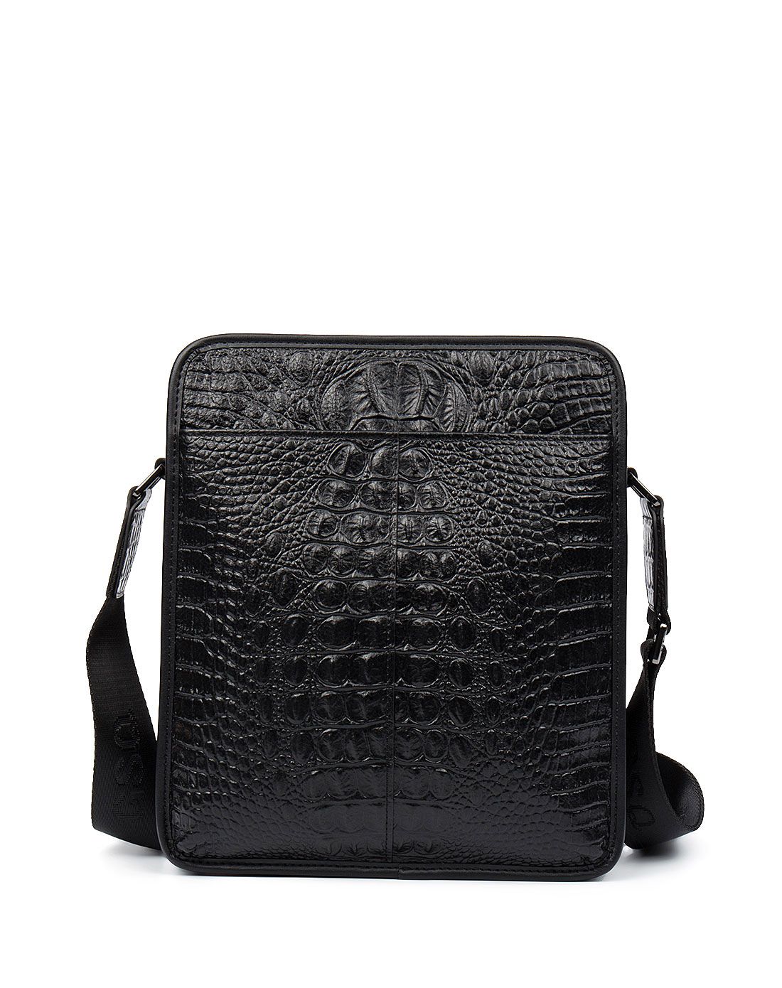 男士鳄鱼压花纹理黑色单肩包