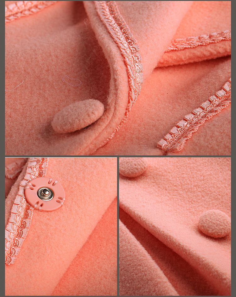 橘粉色翻领收腰毛呢外套