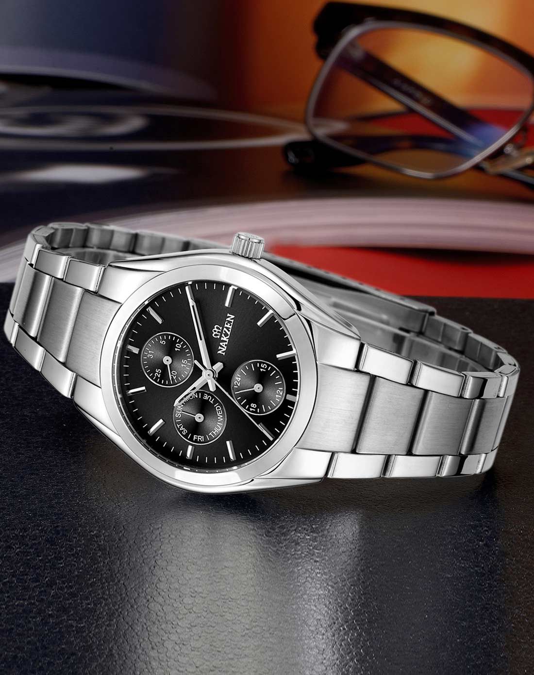 名古城nakzen手表专场 名古城 进口机芯三眼小表盘成熟石英男表黑面钢