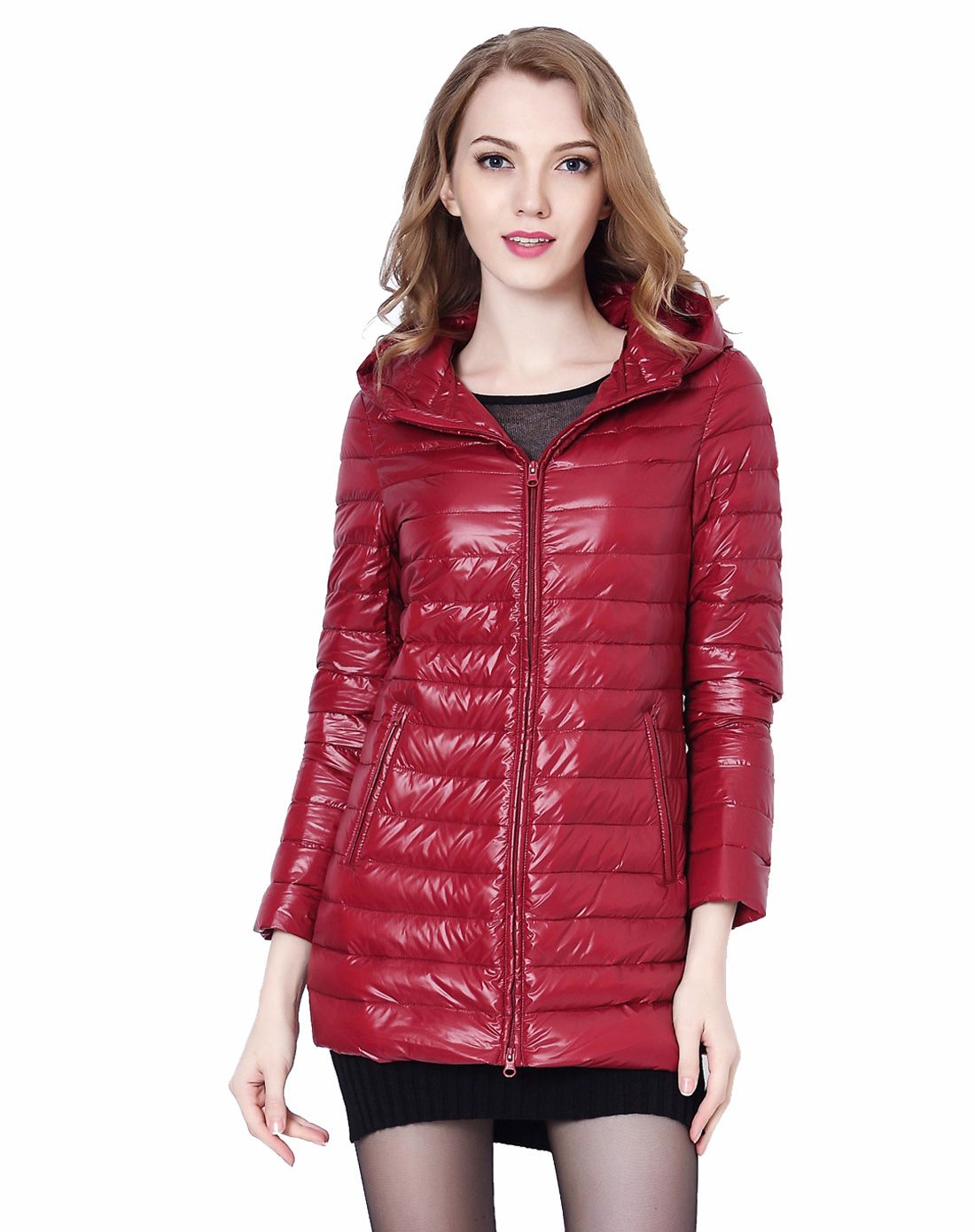 男女装羽绒服专场女式黑色连帽中长款羽绒服yr1101210-d331_唯品会