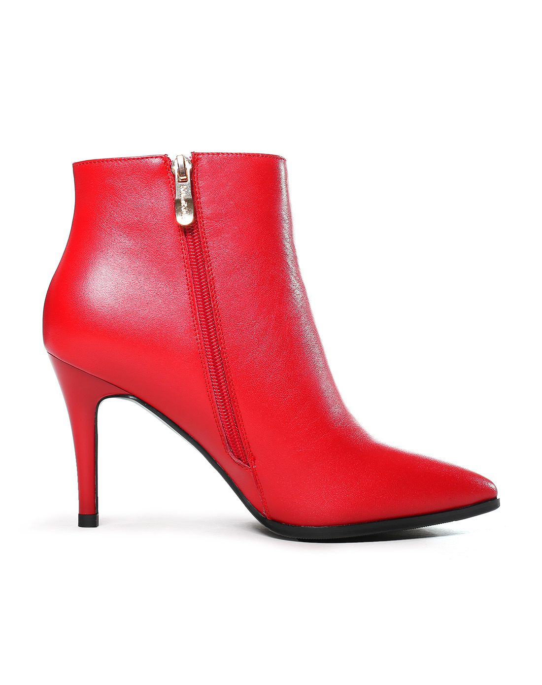 2016秋冬新品红色牛皮绒里高跟靴子